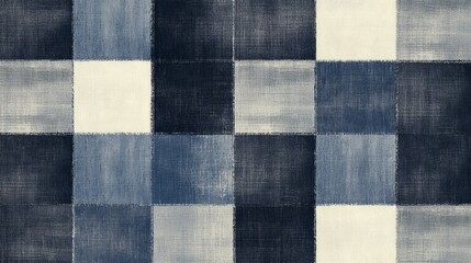 Abstract textile design with blue and white squares in a contemporary pattern