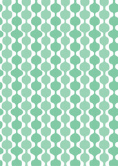 A repeating abstract pattern featuring wavy shapes in mint green and white.