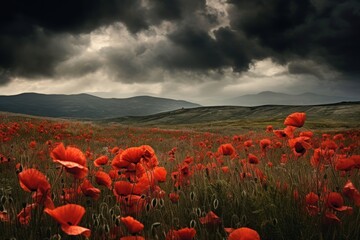 Poppy field landscape grassland outdoors.