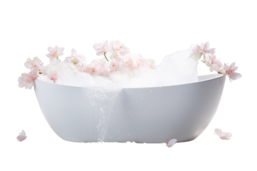 Bathtub with bubbles, warm and nice to soak in, on a white background