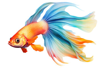 Fototapeta premium Beautiful, colorful fish swim on a white background. Show a dignified demeanor
