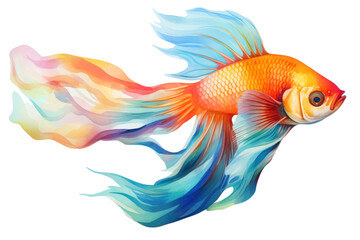 Fototapeta premium Beautiful, colorful fish swim on a white background. Show a dignified demeanor