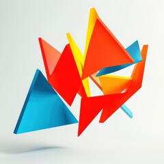 Abstract composition of colorful geometric shapes floating in space.