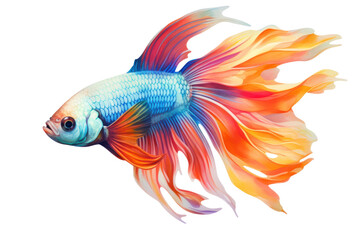 Fototapeta premium Beautiful, colorful fish swim on a white background. Show a dignified demeanor