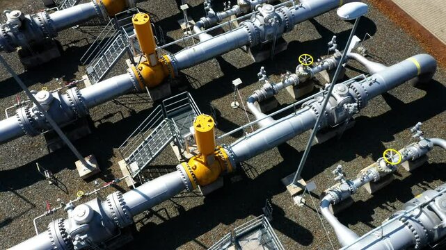 Gas pipeline Gazelle. One part of pipeline in European Union. High pressure pipes on a hot summer day.
