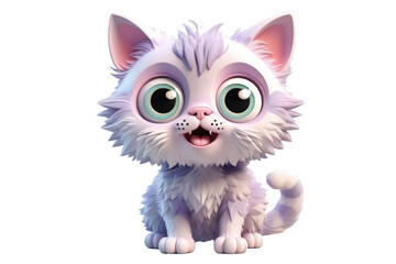 Cartoon cat, full body, 3D, cute, isolated on white background, fluffy texture, oversized eyes, quirky expression, pastel color palette