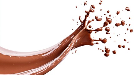 Rich cocoa cascade, a dynamic splash of brown liquid chocolate creating an enticing visual, set against a minimal background for a striking and appetizing effect