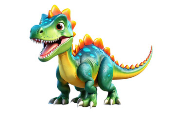 Obraz premium Cartoon dinosaur, full body, isolated, white background, characterized by cuteness and high-quality 3D modelling, vivid colors, ultra fine