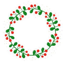 ROUND CHRISTMAS GARLAND WITH GREEN LEAVES AND RED BERRIES - PNG