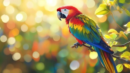 A Colorful Macaw Perched on a Branch