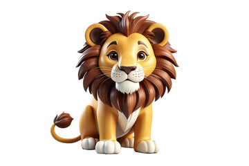 Cartoon lion in a charming, endearing style, full body, isolated against a pristine white background, 3d, highly detailed, ultra clear, volumetric lighting