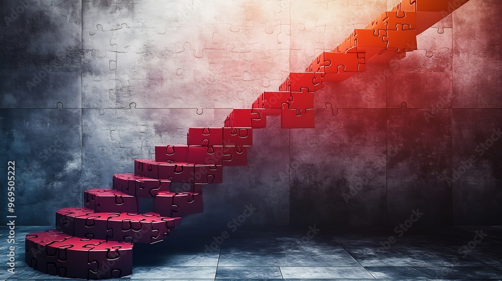 Canvas Prints vector design of a staircase made of puzzle pieces leading upward representing the stepbystep proces