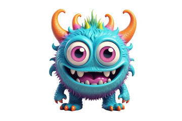 Fototapeta premium Cartoon-style, 3D cute monster, isolated on white background, vibrant colors, ornate textures suggesting softness, contrasting the starkness of the white space, detailed expression evoking whimsy