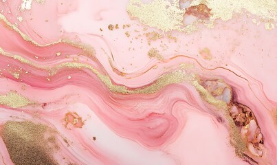 Rose quartz and gold abstract background texture. Vibrant Pink Marble