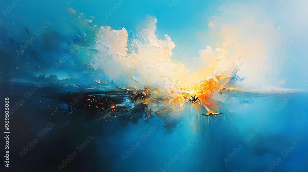 Poster vibrant abstract composition, a colorful interplay of shapes and hues in an open environment, enhanc