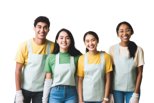 Asian teenagers doing volunteer activities Isolated on white background, showing volunteerism, sacrifice and social responsibility - Powered by Adobe