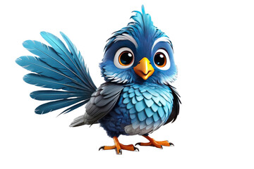 Obraz premium Cartoon-style cute bird character, full body, 3D render, standing alone with intricate feather textures, contrasting against a pure white background, isolated, high-resolution, ultra fine details