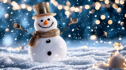 A snowman at a festive podium, awarding prizes for the biggest and best snowman building contest