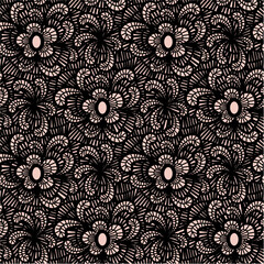 A seamless pattern featuring abstract floral designs on a dark background.