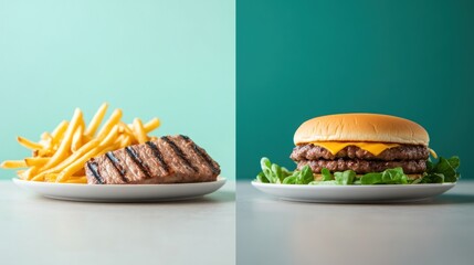 A side-by-side visual of raw vegan meals and processed food, with a focus on the health benefits.
