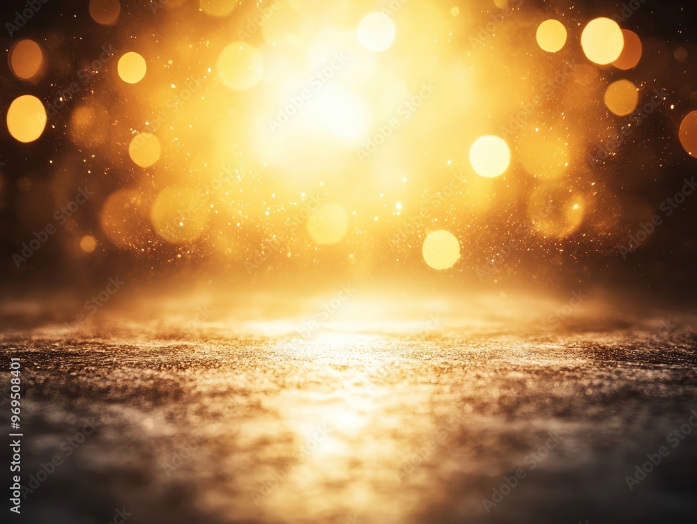 Poster a mesmerizing display of golden light with sparkling bokeh creating a magical atmosphere on a textur