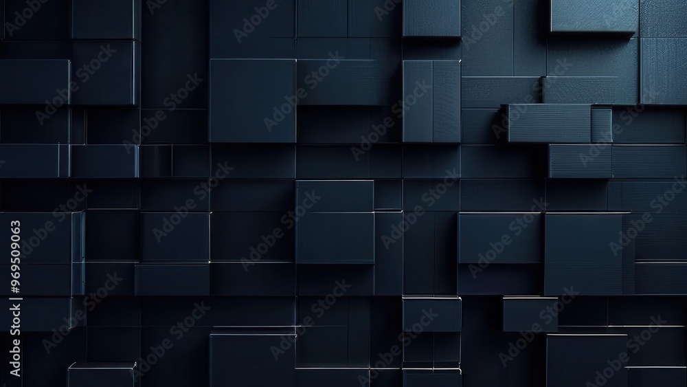 Poster abstract dark blue geometric pattern with layered squares and rectangles.