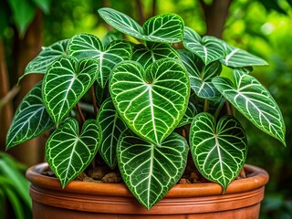 Fototapeta premium Vibrant green babosa leaves with intricate veins and delicate stems are arranged artfully in a shallow terracotta