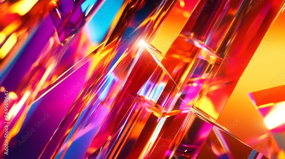 Poster close-up of an abstract background with a burst of bright, neon colors and geometric patterns, creat