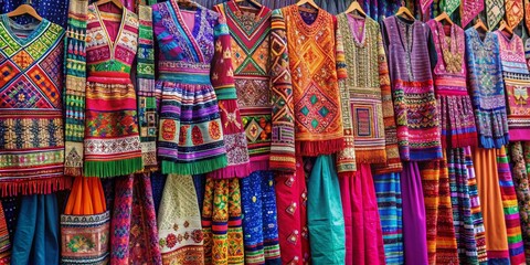 Vibrant, intricate, and symbolic patterns adorn traditional clothing, tapestries, and accessories, showcasing the rich