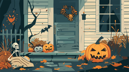 Obraz premium A Flat Vector Illustration of a Halloween Horror Scene with Creepy Shadows