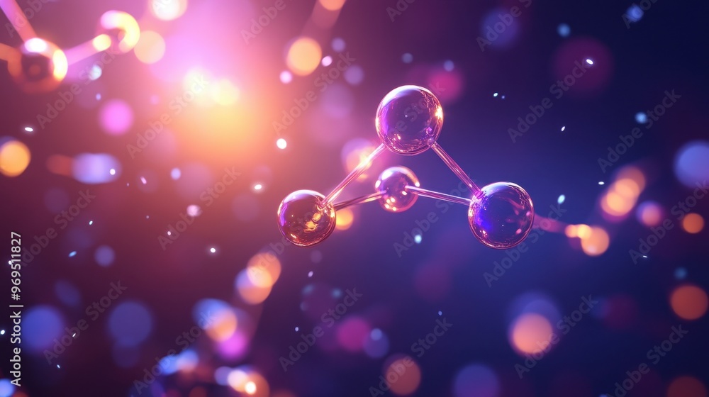 Poster abstract molecular structure with vibrant colors and light effects, symbolizing science and technolo