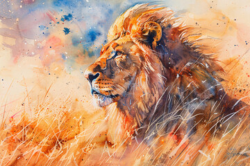 Majestic Lion in Golden Savanna 