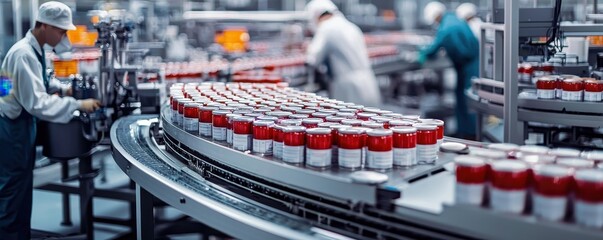A busy production line showcasing workers assembling and packaging products efficiently in a modern factory setting.