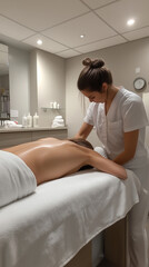 Obraz premium A serene environment where a therapist is massaging a client’s back. 