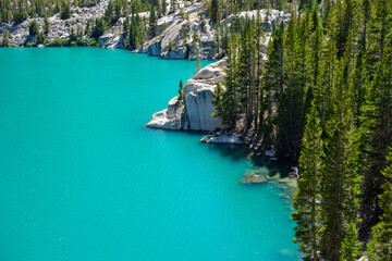 Dramatic views of the vibrant blue glacial lakes, Big Pine Lakes,  in the John Muir Wilderness outside of Big Pine.