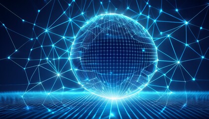 Obraz premium Abstract digital globe with network connections, representing technology and global communication in a futuristic style.