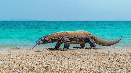 Fototapeta premium Komodo Dragon on a Tropical Beach