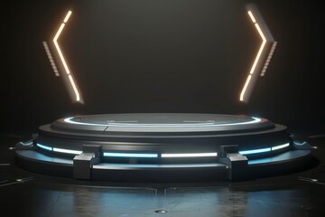 Futuristic Podium with Geometric Lighting - High-Tech Display Platform for Product Showcases and Events