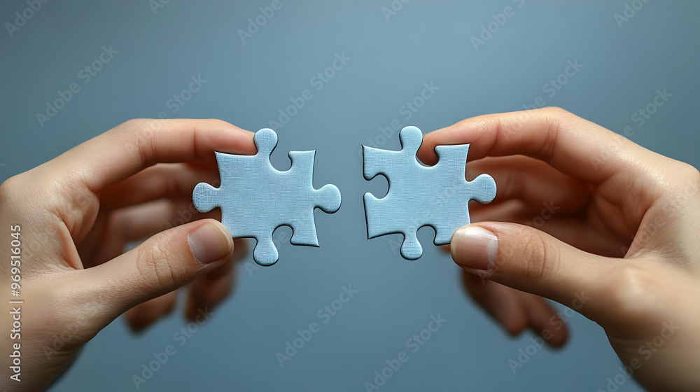 Poster two hands holding matching puzzle pieces, symbolizing connection and unity.