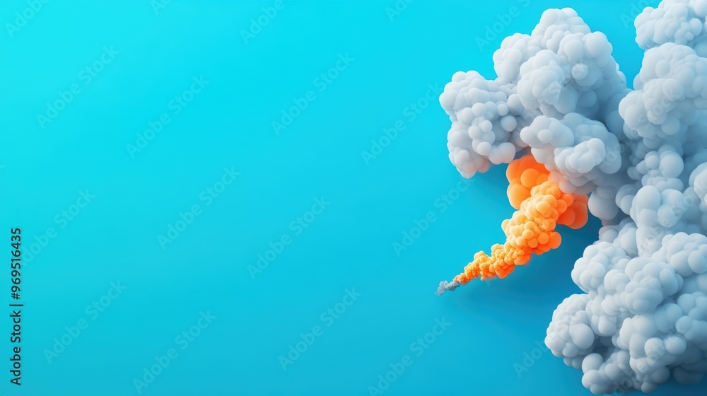 Poster vibrant explosion of colorful smoke against a bright blue background, creating a dynamic and strikin