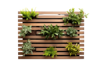 A wall-mounted wooden slat planter with a space-saving design, perfect for small apartments or studios, isolated on a white background.
