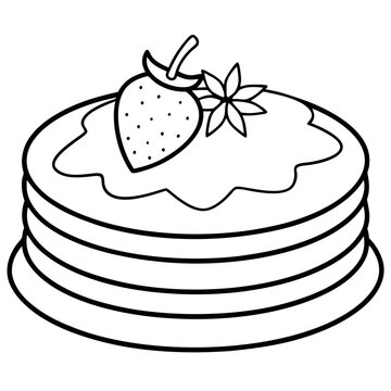recommend clip art: pancakes and strawberries outline coloring book page line art drawing