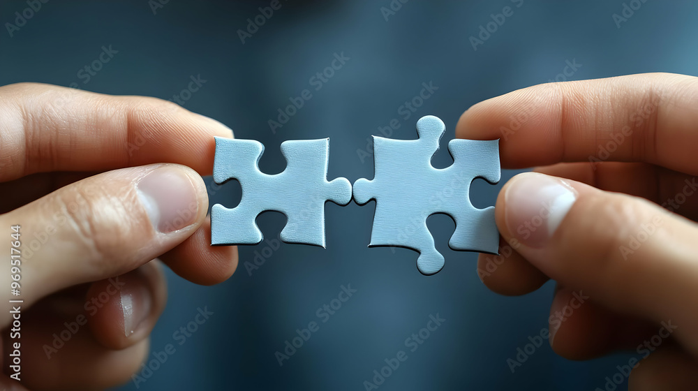 Poster two puzzle pieces held together, symbolizing connection and problem-solving.