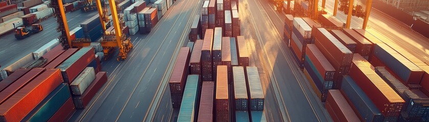 Fototapeta premium Aerial View of Cargo Containers in Port with Crane