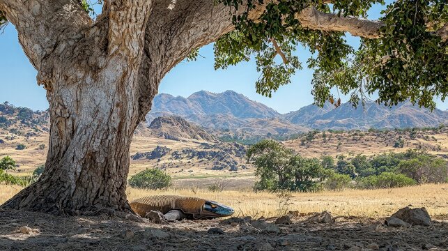 Komodo Dragon Resting Under a Tree - Powered by Adobe
