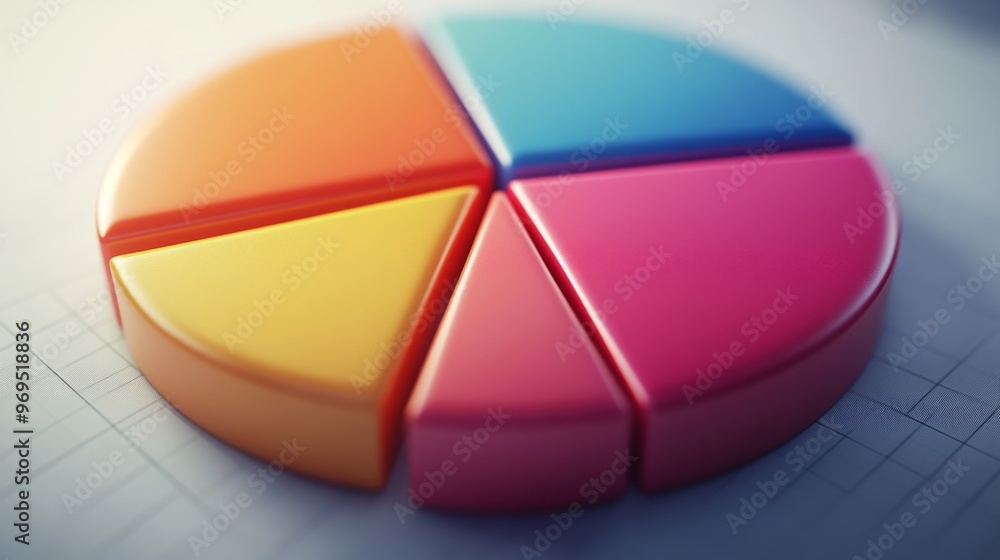 Fototapete Detailed shot of a 3D pie chart with a shadowed effect, showing detailed breakdowns of data in a visually appealing and informative format.
