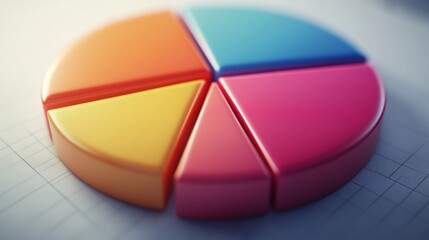 Fototapeta premium Detailed shot of a 3D pie chart with a shadowed effect, showing detailed breakdowns of data in a visually appealing and informative format.