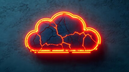 Neon Cloud Sign on Cracked Wall