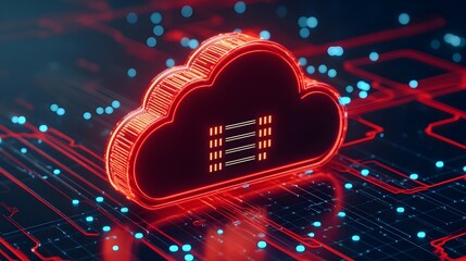 Red Cloud Computing Icon on Circuit Board