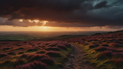 Sunset Over a Meadow Path